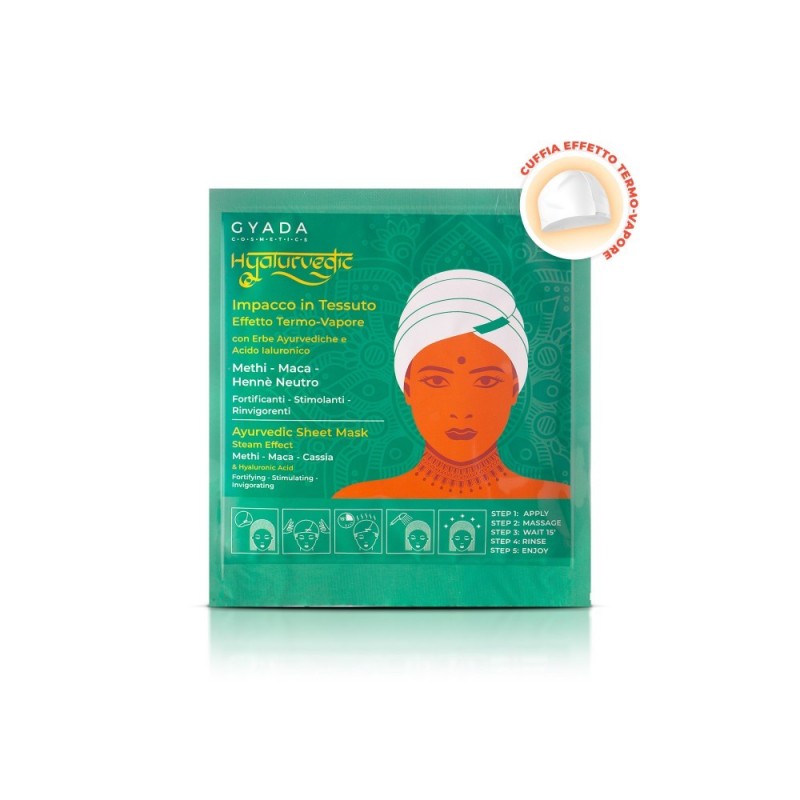 HYALURVEDIC IMPACCO AYURVEDICO IN TESSUTO FORTIFICANTE-METHI, MACA, HENNÈ NEUTRO - GYADA COSMETICS