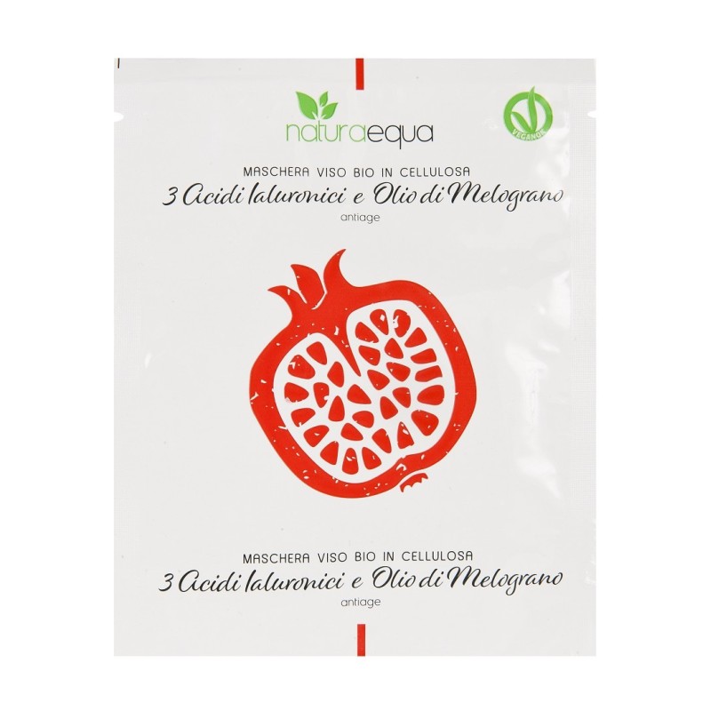 MASCHERA VISO ANTIAGE IN CELLULOSA AI 3 ACIDI IALURONICI E OLIO DI MELOGRANO - NATURAEQUA