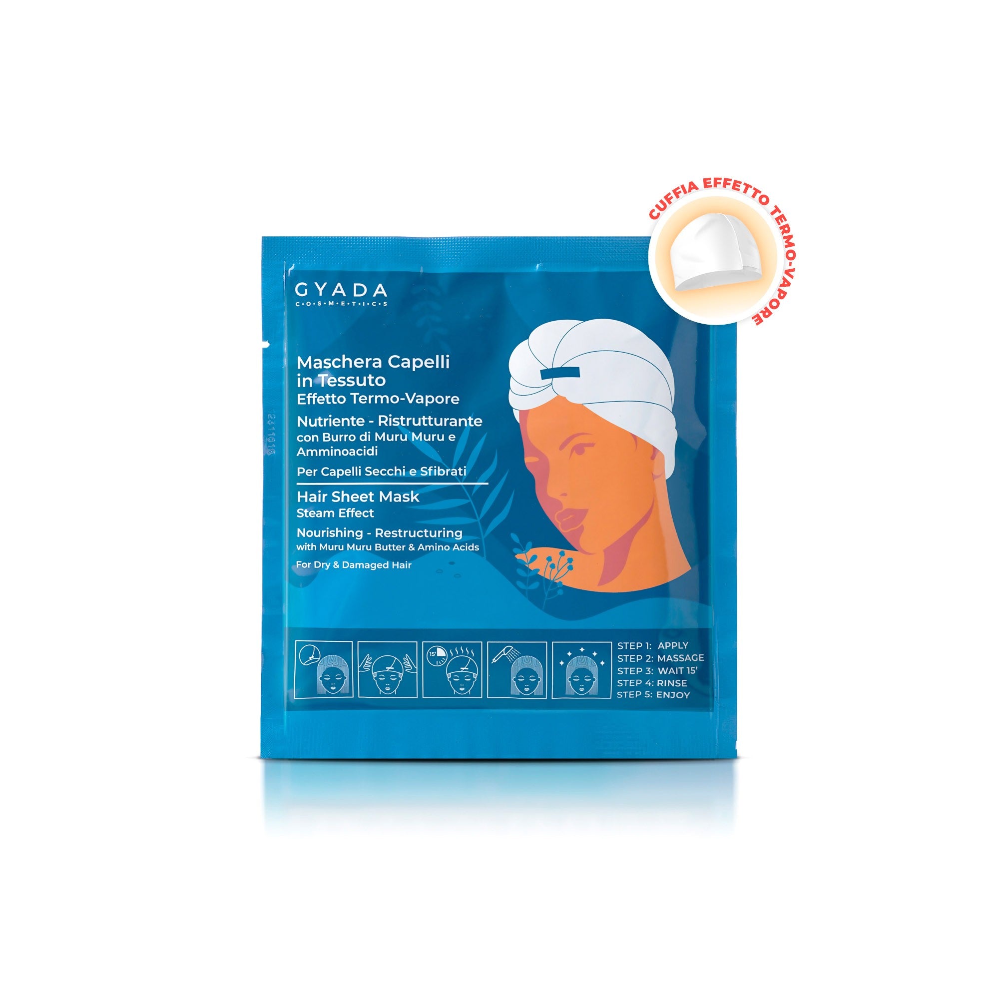 MASCHERA CAPELLI IN TESSUTO EFFETTO TERMO VAPORE NUTRIENTE E RISTRUTTURANTE N.1 - GYADA COSMETICS