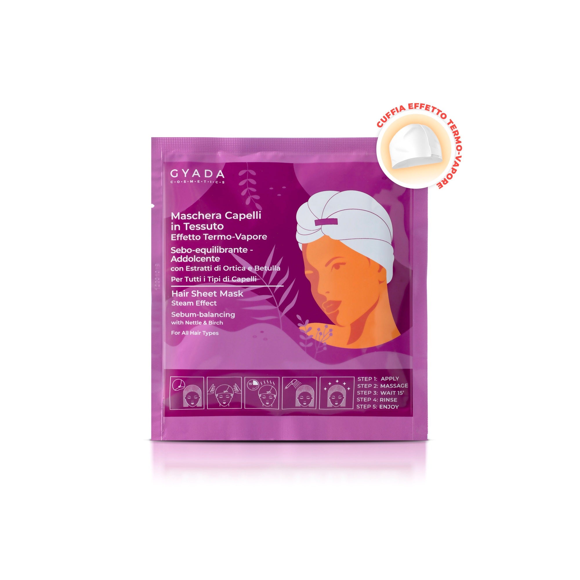MASCHERA CAPELLI IN TESSUTO EFFETTO TERMO VAPORE SEBO EQUILIBRANTE E ADDOLCENTE N.2 - GYADA COSMETICS