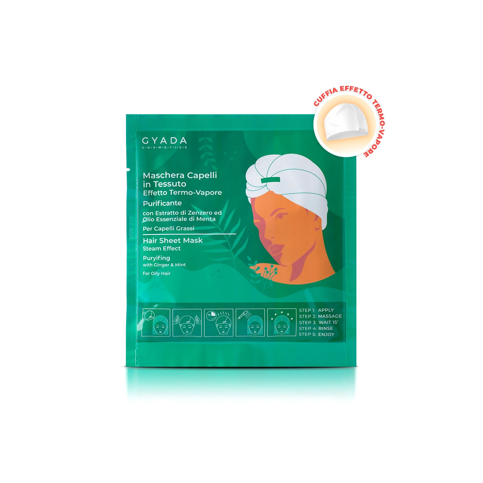 MASCHERA CAPELLI IN TESSUTO EFFETTO TERMO VAPORE PURIFICANTE E ANTIFORFORA N.5 - GYADA COSMETICS