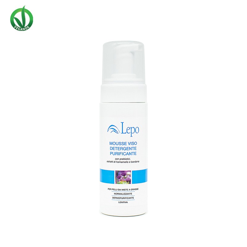 MOUSSE VISO DETERGENTE PURIFICANTE con prebiotici, estratti di hamamelis e bardana