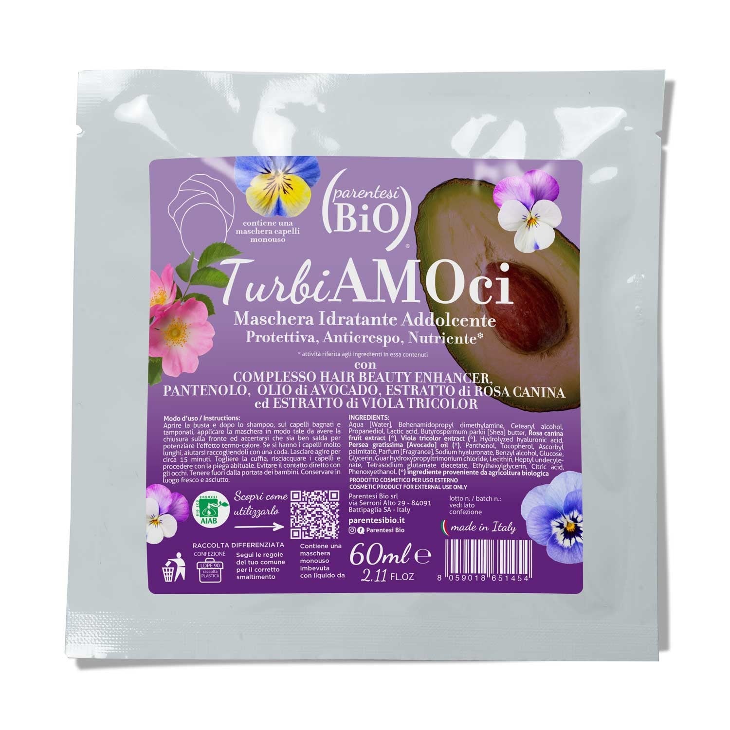 TurbiAMOci. Maschera Idratante Addolcente. Protettiva, Anticrespo, Nutriente - Parentesi Bio