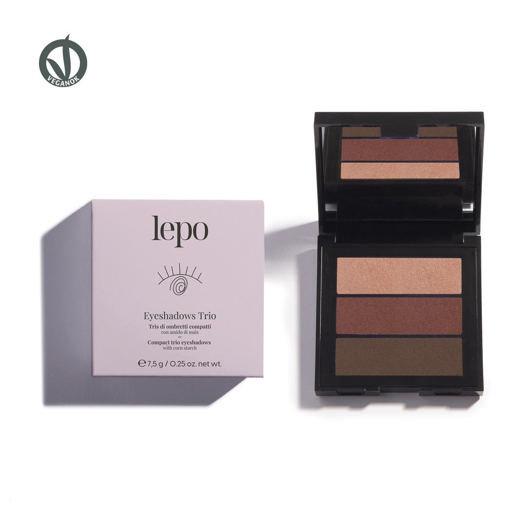 EYESHADOWS TRIO Tris di ombretti compatti con amido di mais - 02 Marrone rosato - LEPO