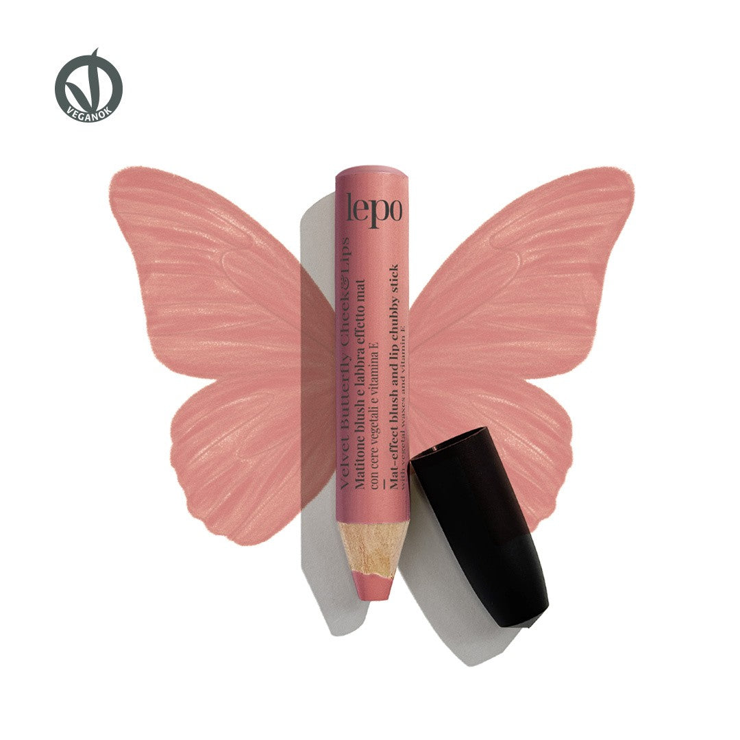 VELVET BUTTERFLY CHEEK&LIPS – Matitone Blush e Labbra Effetto Mat con Cere Vegetali e Vitamina E - LEPO